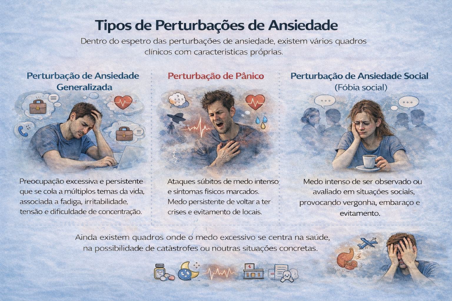 Esquema que explica alguns tipos de Perturbações de Ansiedade